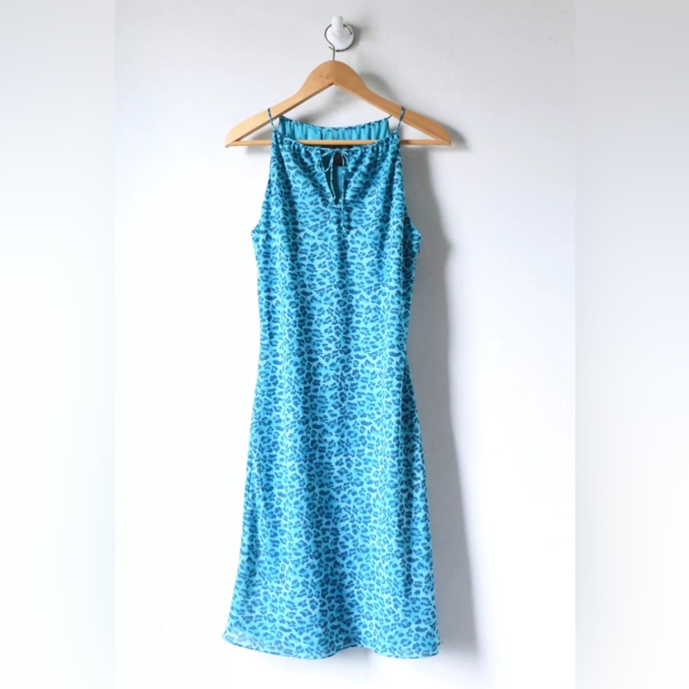 Vintage Turquoise Jaguar Print Spaghetti Strap Slip Dress